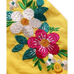 Pine Kids Cotton Woven Full Sleeves Front Open Collared Shirt Dress with Floral Embroidery - Yellow