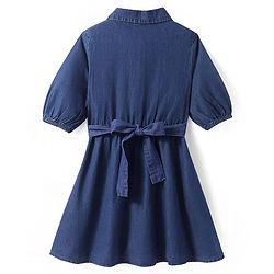 Pine Kids Cotton Woven Half Peasant Sleeves Collared Frock with Frill Detailing - Navy Blue