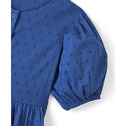 Pine Kids Cotton Woven Half Puffed Sleeves Frock with Small Embroidery - Blue