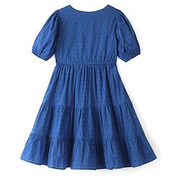 Pine Kids Cotton Woven Half Puffed Sleeves Frock with Small Embroidery - Blue