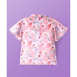 Pine Kids Woven Half Sleeves Floral Printed Top With Inner Slip & Bow Applique - Pink