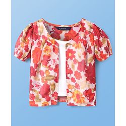 Pine Kids Woven Half Sleeves Top With Floral Print - Red