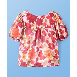Pine Kids Woven Half Sleeves Top With Floral Print - Red
