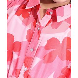Pine Kids Woven Half Bell Sleeves Collar Neck Shirt Style Floral Printed Top With Singlet Inner - Pink