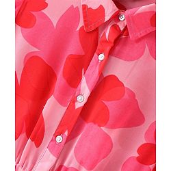 Pine Kids Woven Half Bell Sleeves Collar Neck Shirt Style Floral Printed Top With Singlet Inner - Pink
