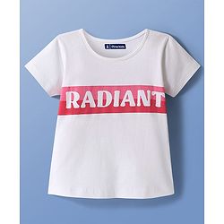 Pine Kids Cotton Knit Half Sleeves T-Shirt With Radiant Text Print - White