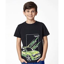 Pine Kids Cotton Knit Half Sleeves T-Shirt with Car Print - Black