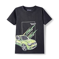 Pine Kids Cotton Knit Half Sleeves T-Shirt with Car Print - Black