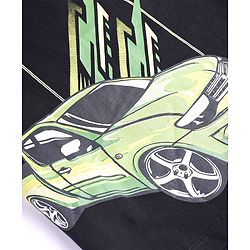 Pine Kids Cotton Knit Half Sleeves T-Shirt with Car Print - Black