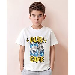 Pine Kids Cotton Knit Half Sleeves T-Shirt With Gaming Print - White