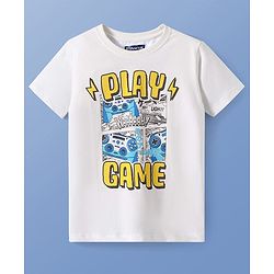 Pine Kids Cotton Knit Half Sleeves T-Shirt With Gaming Print - White