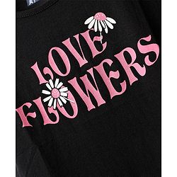 Pine Kids Cotton Knit Half Sleeves T-Shirt With Love Flowers Text Print - Black