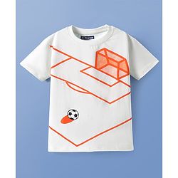 Pine Kids Cotton Knit Half Sleeves T-Shirt with Football Print - White