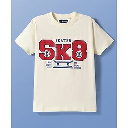 Pine Kids Cotton Knit Half Sleeves T-Shirt With Skate Theme Print - White