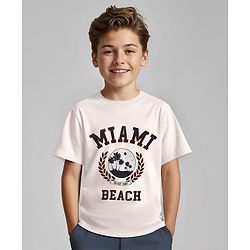 Pine Kids Cotton Knit Half Sleeves T-Shirt with Maimi Text Print - White