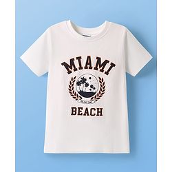 Pine Kids Cotton Knit Half Sleeves T-Shirt with Maimi Text Print - White