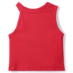 Pine Kids Cotton Knit Sleeveless Solid Color Ribbed Top - Red