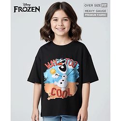 Pine Kids Disney Single Jersey Knit Drop Shoulder Oversized T-Shirt With Olaf Graphics - Black