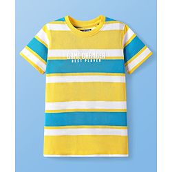 Pine Kids Cotton Knit Half Sleeves Striped T-Shirt - Yellow & Blue
