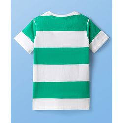 Pine Kids Cotton Knit Half Sleeves Striped T-Shirt With Airplane Print - White & Green