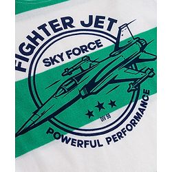 Pine Kids Cotton Knit Half Sleeves Striped T-Shirt With Airplane Print - White & Green