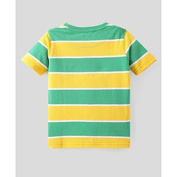 Pine Kids Cotton Knit Half Sleeves Striped T-Shirt With Sunset Print - Green & Yellow