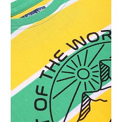 Pine Kids Cotton Knit Half Sleeves Striped T-Shirt With Sunset Print - Green & Yellow