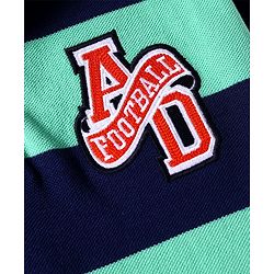 Pine Kids Cotton Knit Half Sleeves Striped Polo T-Shirt With Text Patch - Navy Blue & Green