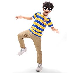 Pine Kids Cotton Knit Half Sleeves Collar T-Shirt With Stripes - Blue & Yellow