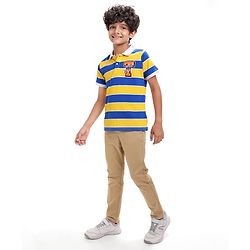 Pine Kids Cotton Knit Half Sleeves Collar T-Shirt With Stripes - Blue & Yellow