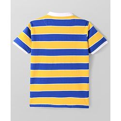 Pine Kids Cotton Knit Half Sleeves Collar T-Shirt With Stripes - Blue & Yellow