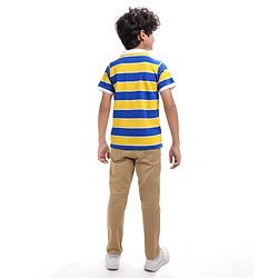 Pine Kids Cotton Knit Half Sleeves Collar T-Shirt With Stripes - Blue & Yellow