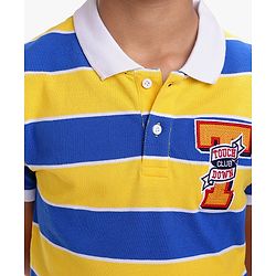 Pine Kids Cotton Knit Half Sleeves Collar T-Shirt With Stripes - Blue & Yellow