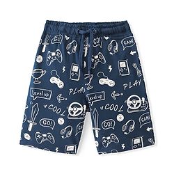 Pine Kids Above Knee Length Shorts With Gaming Print - Navy Blue