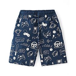 Pine Kids Above Knee Length Shorts With Gaming Print - Navy Blue