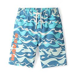 Pine Kids Above Knee Length Shorts With Sea Waves Print - Blue