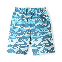 Pine Kids Above Knee Length Shorts With Sea Waves Print - Blue