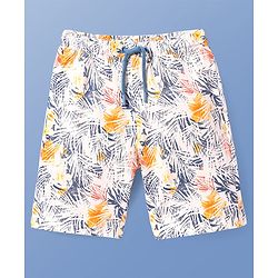 Pine Kids Above Knee Length Shorts With Leafy Print - Off White
