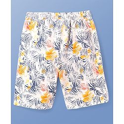 Pine Kids Above Knee Length Shorts With Leafy Print - Off White
