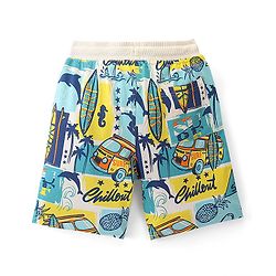 Pine Kids Above Knee Length Shorts With Beach Theme Print - White