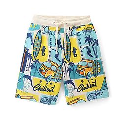 Pine Kids Above Knee Length Shorts With Beach Theme Print - White