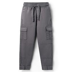 Pine Kids Cotton Elastane Woven Full Length Solid Trouser With Cargo Pockets - Grey