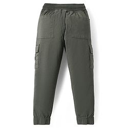 Pine Kids Cotton Elastane Woven Full Length Solid Color Trouser - Olive Green