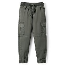 Pine Kids Cotton Elastane Woven Full Length Solid Color Trouser - Olive Green