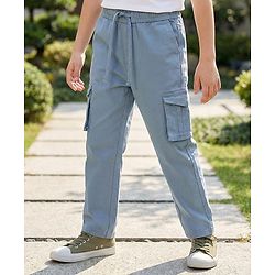 Pine Kids Cotton Woven Full Length Solid Colour Trouser With Cargo Pockets - Navy Blue