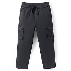 Pine Kids Cotton Woven Full Length Solid Colour Trouser With Cargo Pockets - Navy Blue