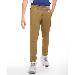 Pine Kids Cotton Woven Full Length Solid Colour Trouser - Tan