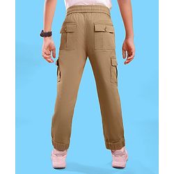 Pine Kids Woven Full Length Solid Trouser With Cargo Pockets - Tan
