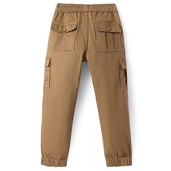 Pine Kids Woven Full Length Solid Trouser With Cargo Pockets - Tan