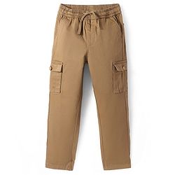 Pine Kids Woven Full Length Solid Trouser With Cargo Pockets - Tan
